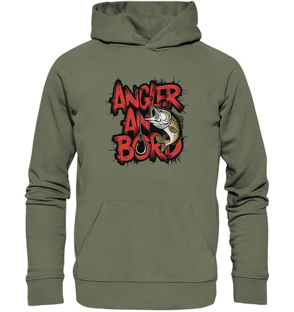 Stylischer Hoodie für Angler - Angler an Bord! | Fisch Motiv und cooler Schriftzug - Premium Unisex Hoodie