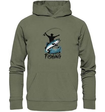 Angler-Hoodie - Beidseitig Bedruckt mit Angler-Motiv und Spruch 'Fishing' - Premium Unisex Hoodie