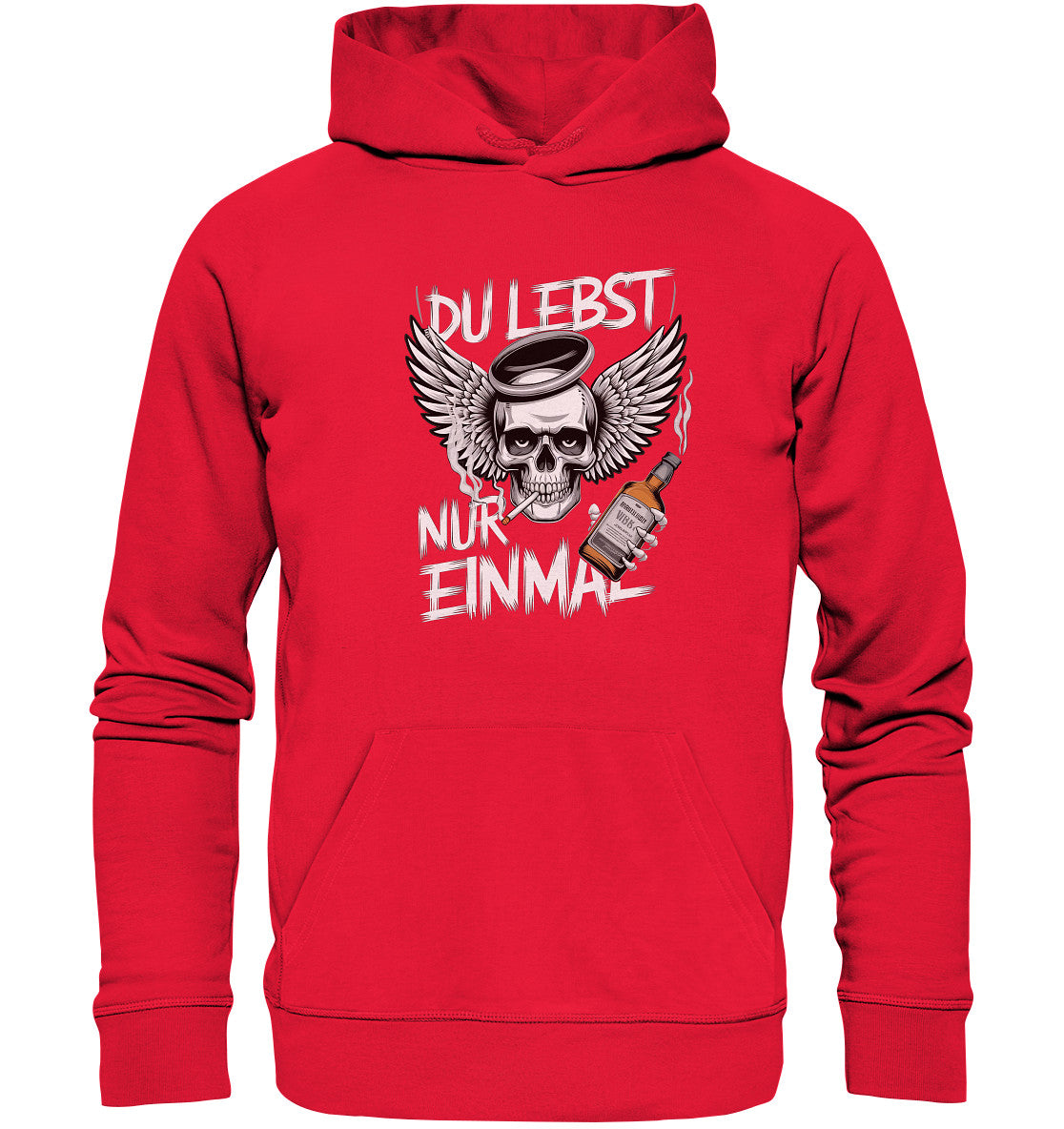 YOLO Statement Hoodie: Du lebst nur einmal mit rauchendem Totenkopf, Flügeln, Zigarette und Alkohol - Premium Unisex Hoodie