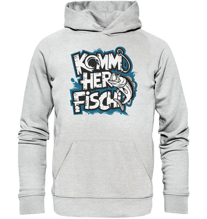 Beidseitig Bedruckter Hoodie - Anglerbekleidung mit Fischmotiv und Spruch: 'Komm her Fischi'  - Premium Unisex Hoodie