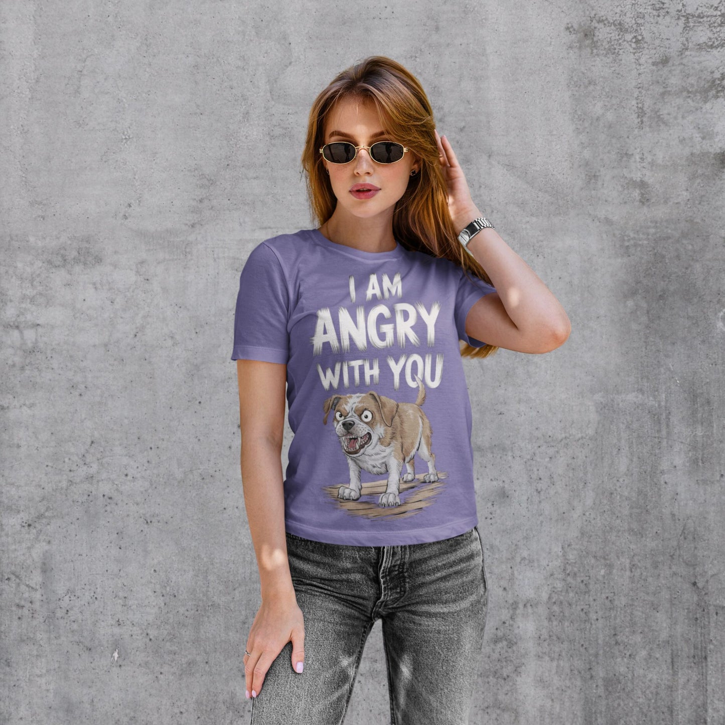 Damen T-Shirt mit wütendem Hund Motiv – 'I Am Angry With You'- Ladies Premium Shirt