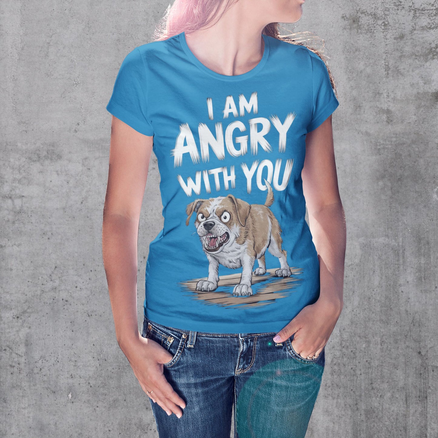 Damen T-Shirt mit wütendem Hund Motiv – 'I Am Angry With You'- Ladies Premium Shirt