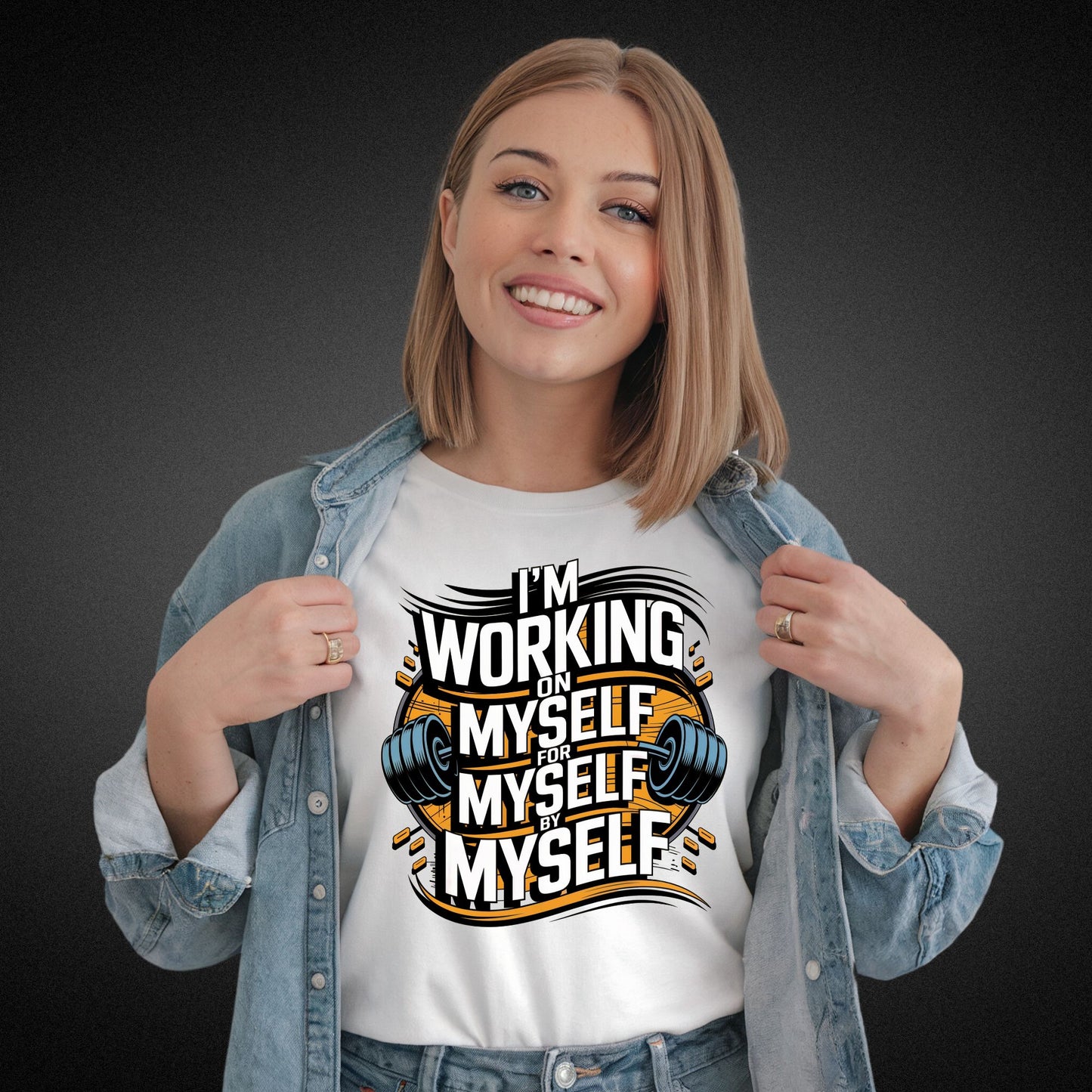 Stylisches Fitness T-Shirt mit inspirierendem Spruch - 'I’m working on myself for myself by myself' - Premium Shirt