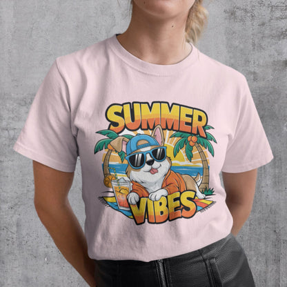 Sommerliches Cartoon-T-Shirt mit coolem Hund Summer Vibes - Premium Shirt