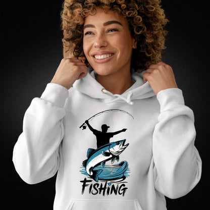 Angler-Hoodie - Beidseitig Bedruckt mit Angler-Motiv und Spruch 'Fishing' - Premium Unisex Hoodie