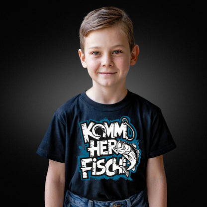 Kinder T-Shirt mit lustigem Spruch 'Komm her Fischi' - Perfekt für kleine Angler! - Kids Premium Shirt