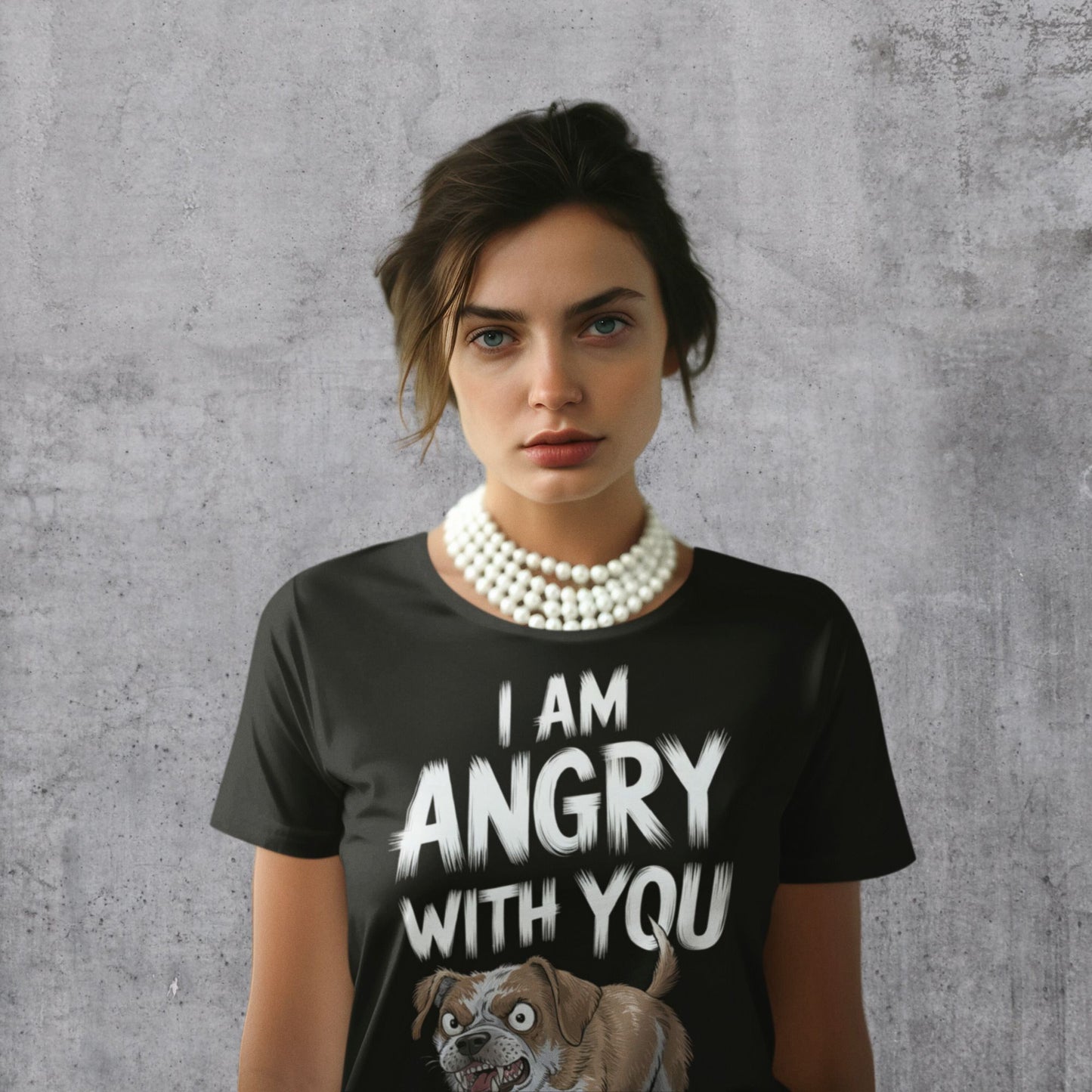 Damen T-Shirt mit wütendem Hund Motiv – 'I Am Angry With You'- Ladies Premium Shirt