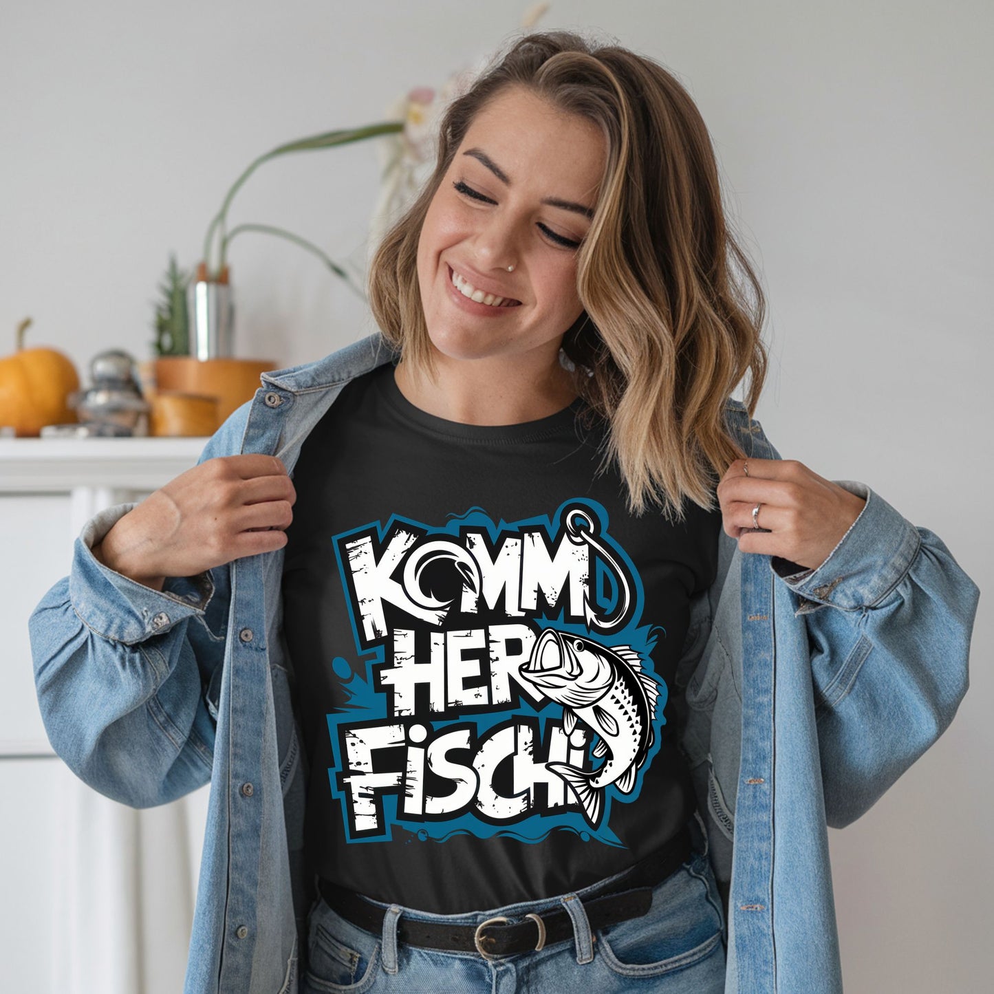 Damen Shirt mit Spruch und Fischmotiv – 'Komm her Fischi' - Ladies Premium Shirt