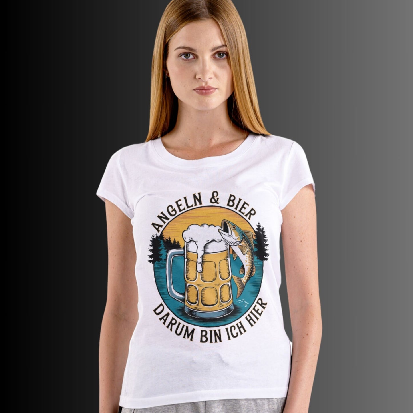 Komfortables Lady Shirt mit Humorvollem Spruch - Angeln und Bier, darum bin ich hier - Ladies Premium Shirt