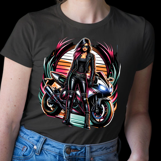 Motorraddesign mit Lederlady & heißem Bike - Stilvolles Damen T-Shirt - Ladies Premium Shirt