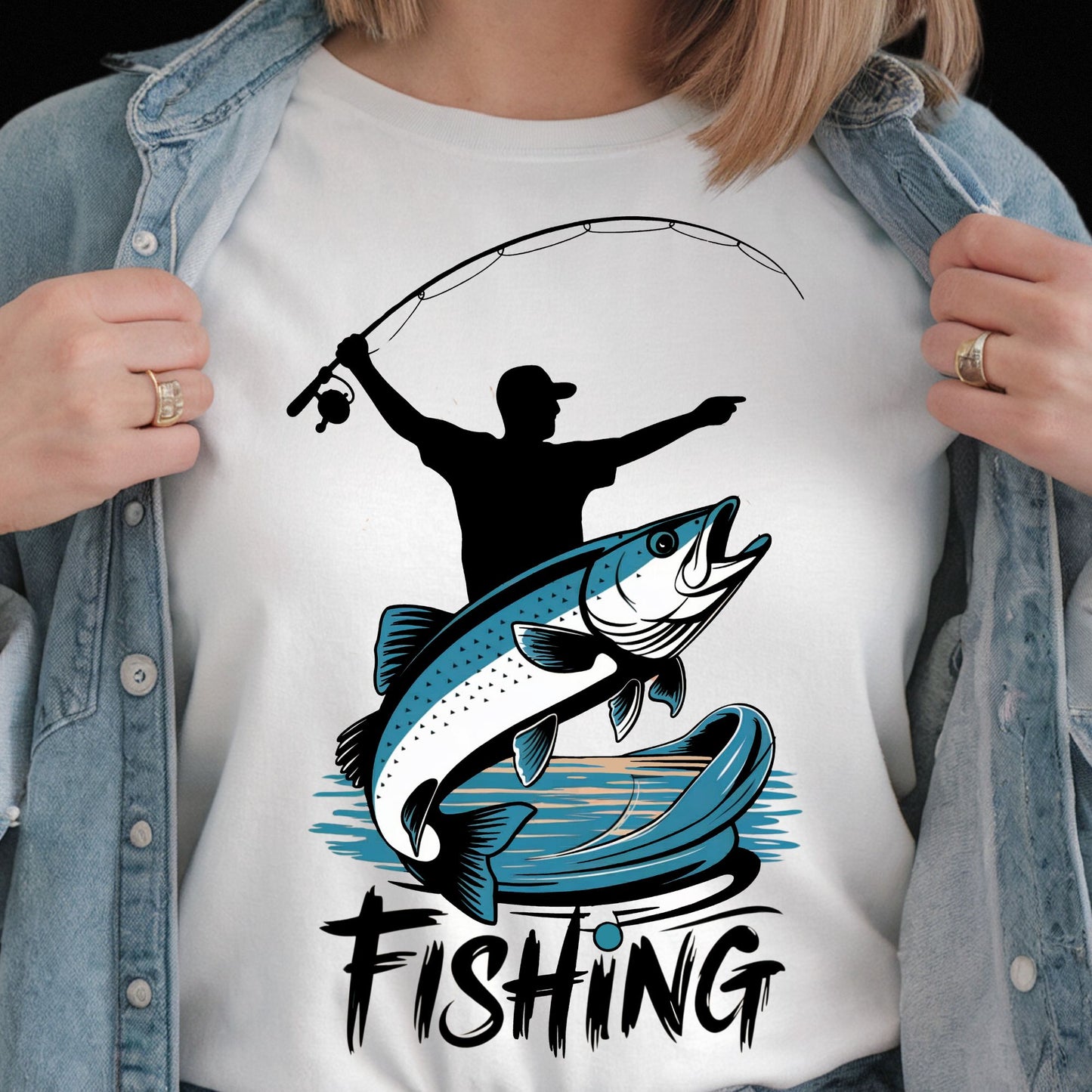 Damen Angler T-Shirt - Stylisches Design mit Angelmotiv & 'Fishing' Spruch - Ladies Premium Shirt