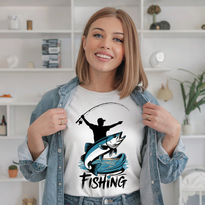 Damen Angler T-Shirt - Stylisches Design mit Angelmotiv & 'Fishing' Spruch - Ladies Premium Shirt