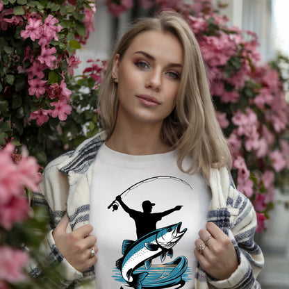 Damen Angler T-Shirt - Stylisches Design mit Angelmotiv & 'Fishing' Spruch - Ladies Premium Shirt