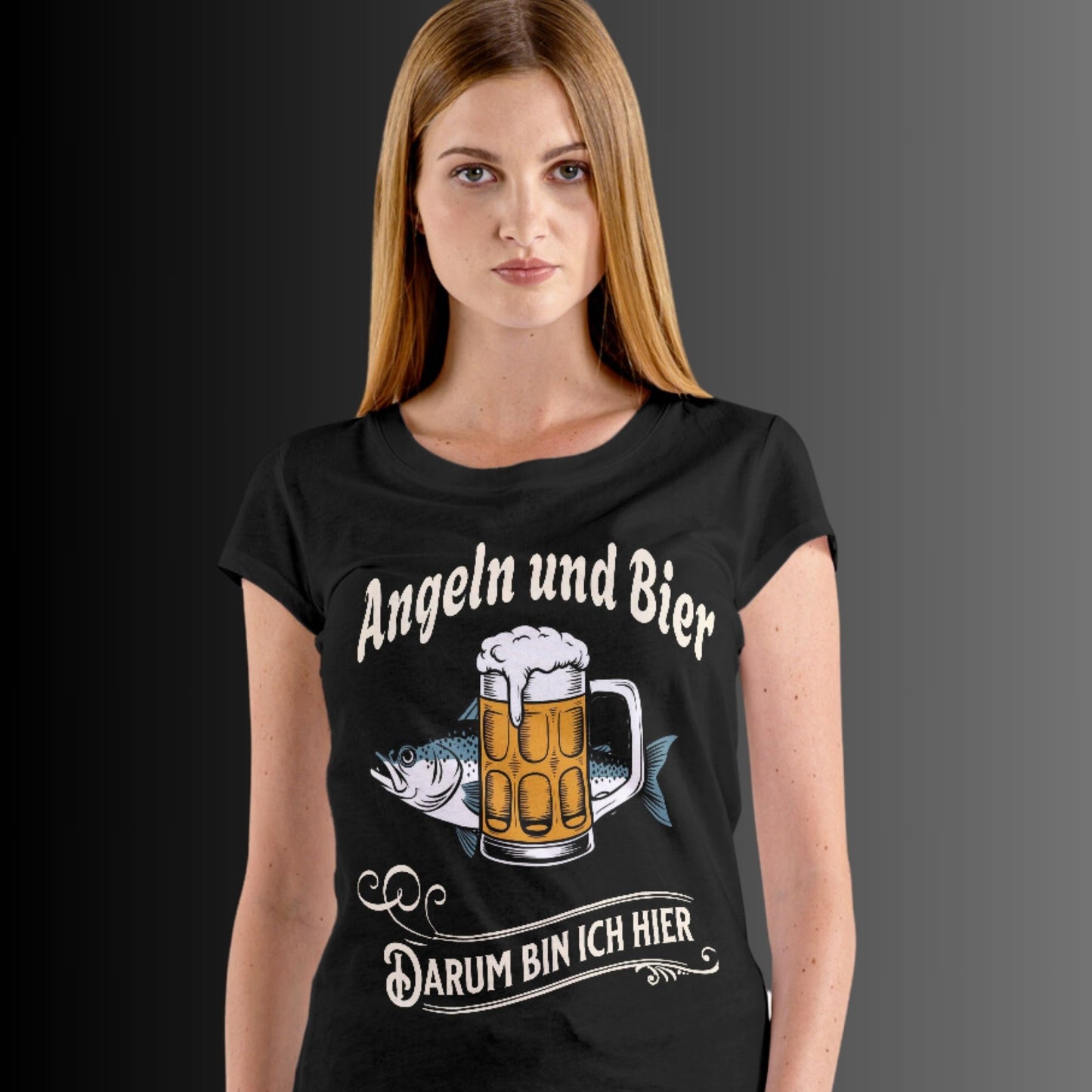 Lustiges Damen T-Shirt - 'Angeln und Bier, darum bin ich hier' | Perfekt für Anglerinne - Ladies Premium Shirt