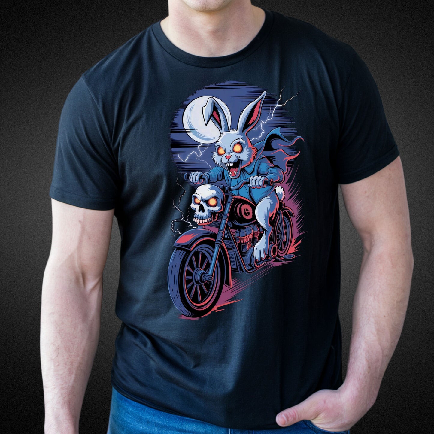 Horror Hase auf Motorrad T-Shirt – Furchteinflößendes Statement für Motorradfahrer - Premium Shirt