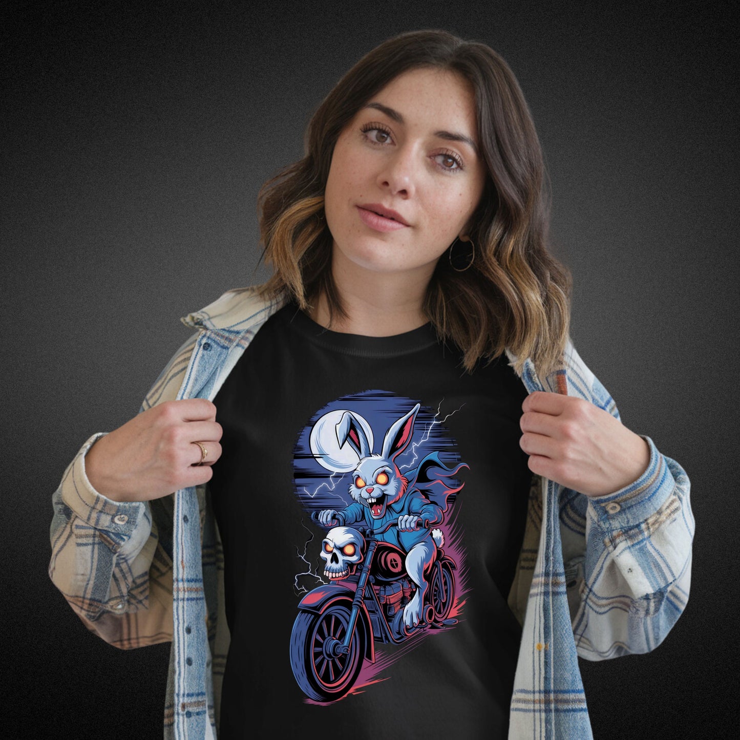 Horror Hase auf Motorrad T-Shirt – Furchteinflößendes Statement für Motorradfahrer - Premium Shirt