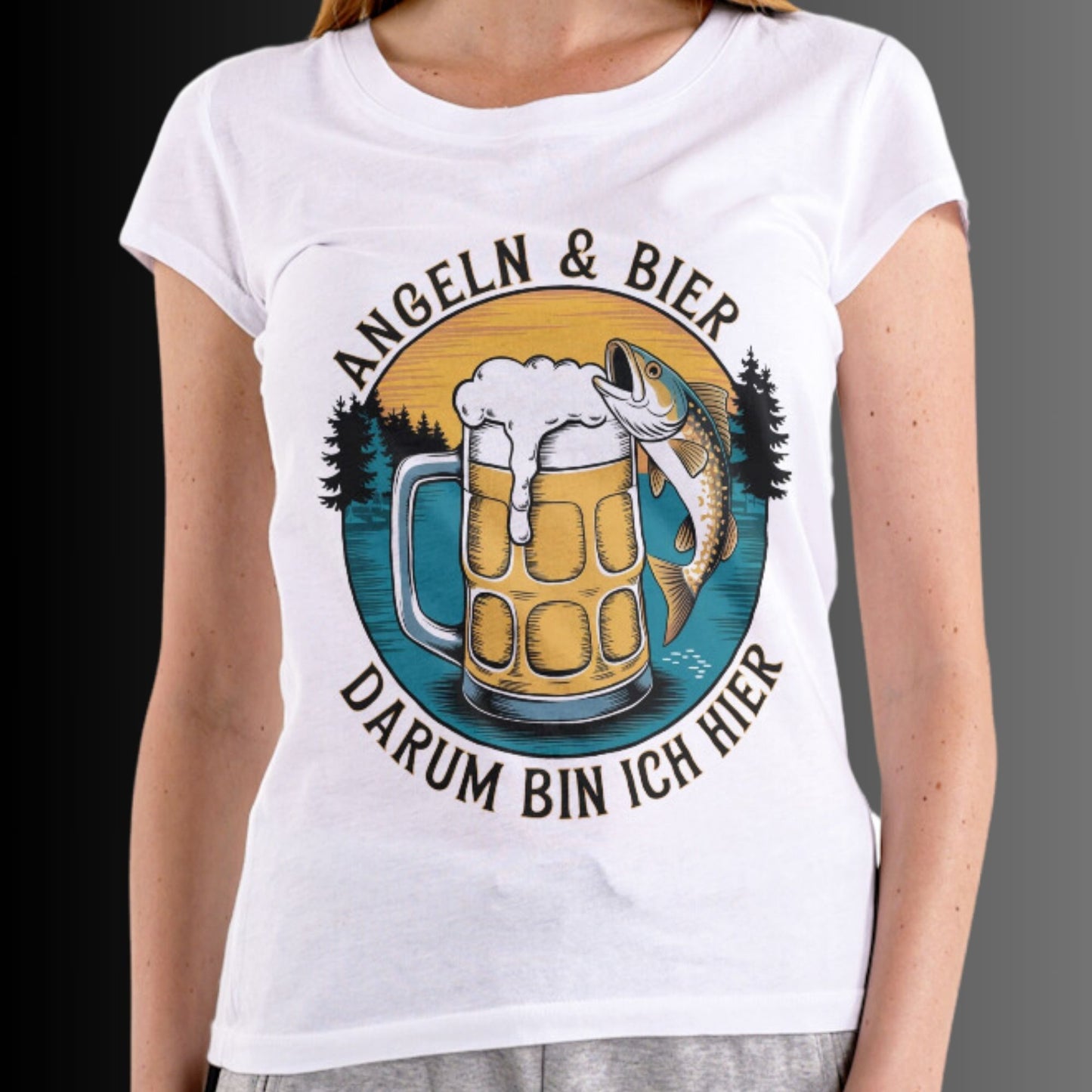 Komfortables Lady Shirt mit Humorvollem Spruch - Angeln und Bier, darum bin ich hier - Ladies Premium Shirt